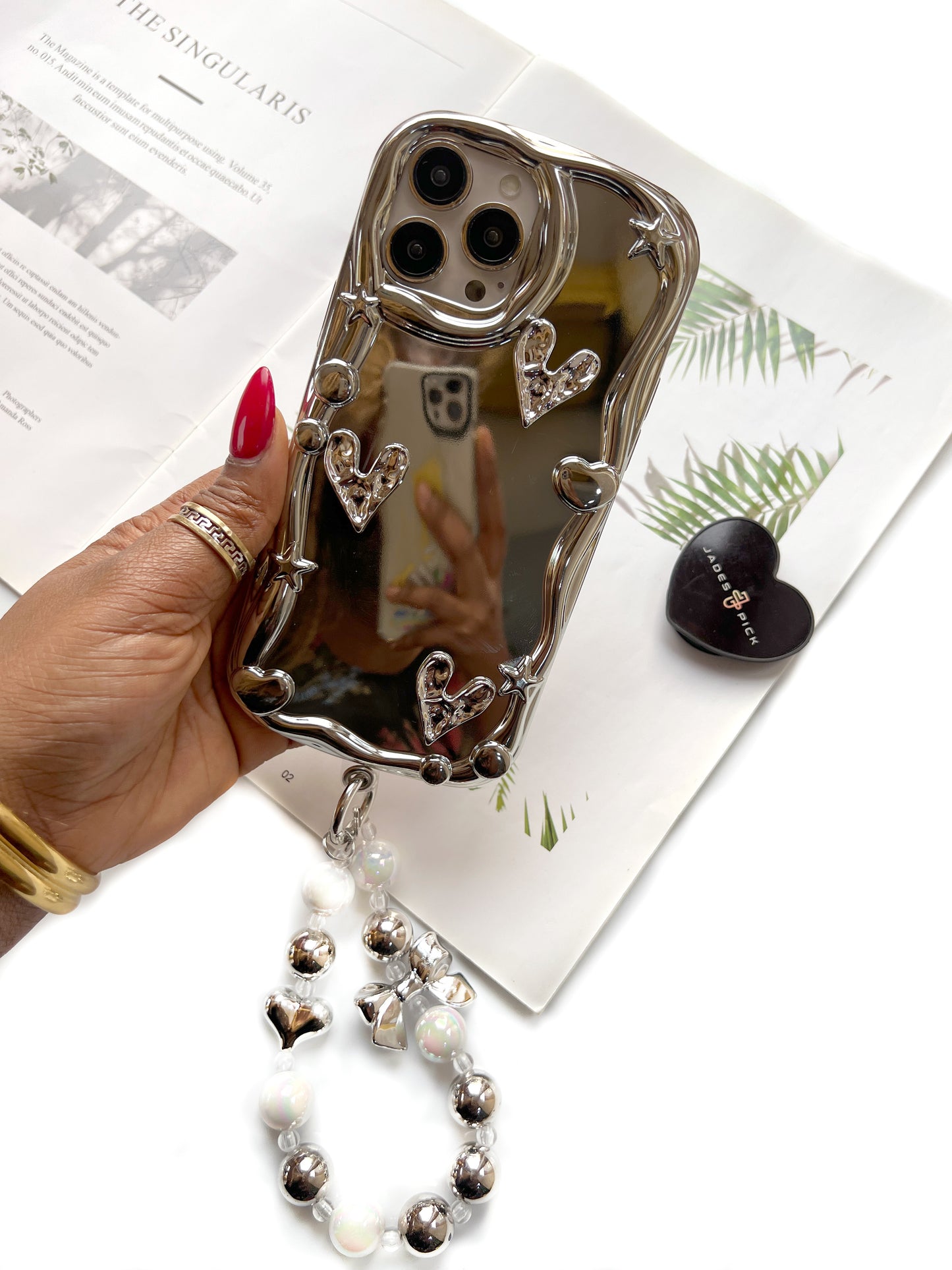 Chrome case with Lanyard Beads Protective Case for iPhone