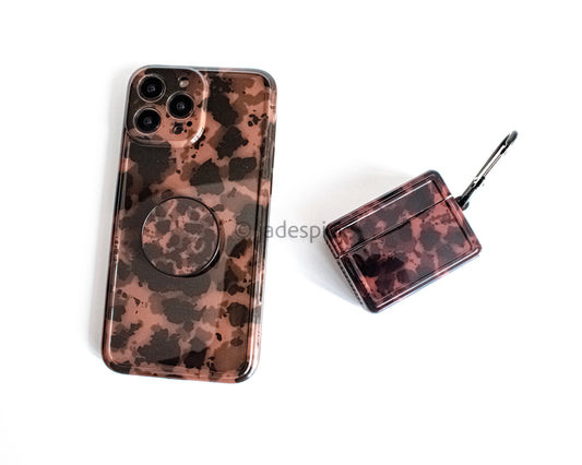 Marble Brown Protective Phone Case Matching Set for iPhone and Apple Airpod