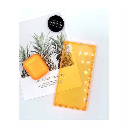 Orange Jelly Matching iPhone Case and Airpod Case set Clearance