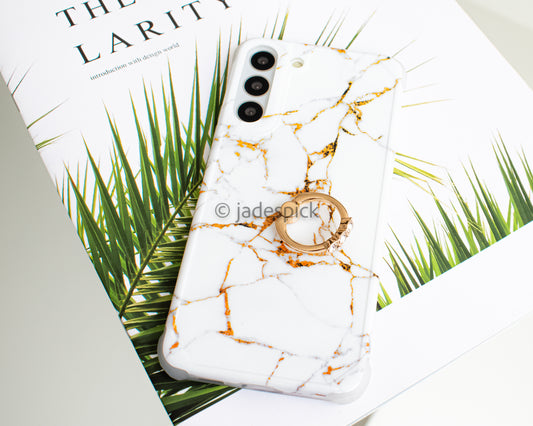 Shockproof white marble ring support protective mobile phone case for Samsung