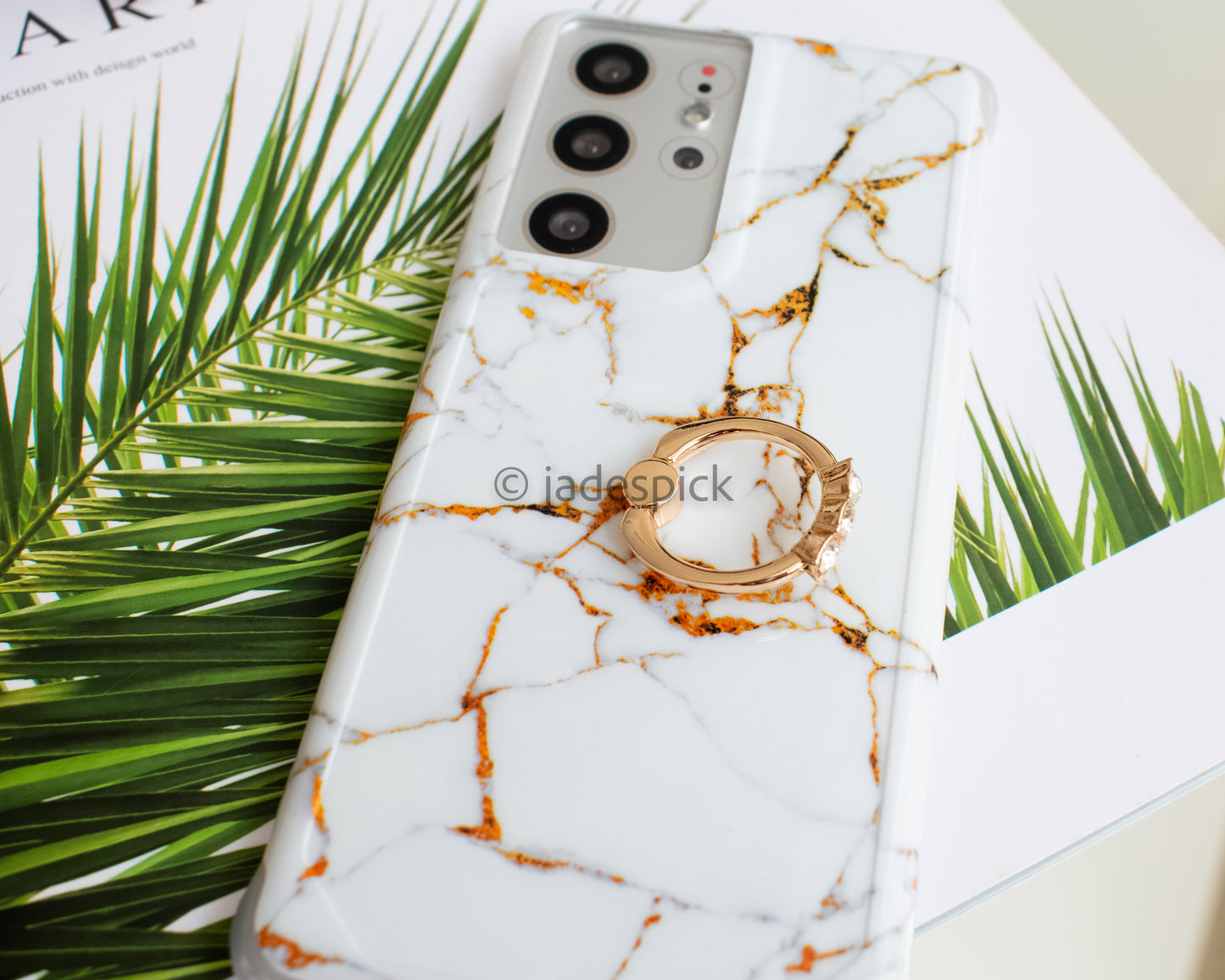 Shockproof white marble ring support protective mobile phone case for Samsung