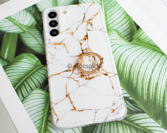 Shockproof white marble ring support protective mobile phone case for Samsung