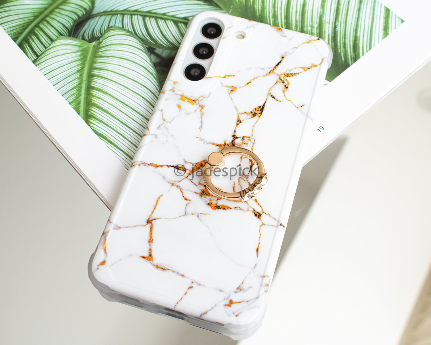 Shockproof white marble ring support protective mobile phone case for Samsung